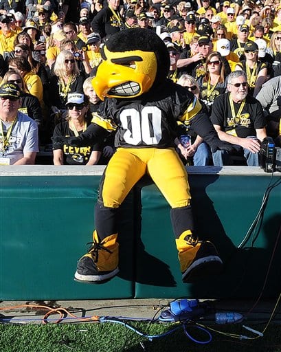 01 Jan. 2016: Iowa Hawkeyes mascot Harky on the field during the Rose Bowl game played against the Stanford Cardinal played at the Rose Bowl in Pasadena, CA. (Photo By John Cordes/Icon Sportswire) (Icon Sportswire via AP Images)