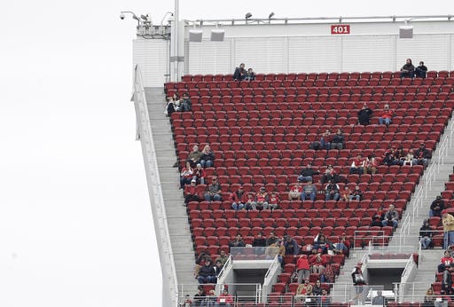 Empty seats at Levi's Stadium are shown before an NFL football game between the San Francisco 49ers and the New York Jets in Santa Clara, Calif., Sunday, Dec. 11, 2016. (AP Photo/Jeff Chiu)