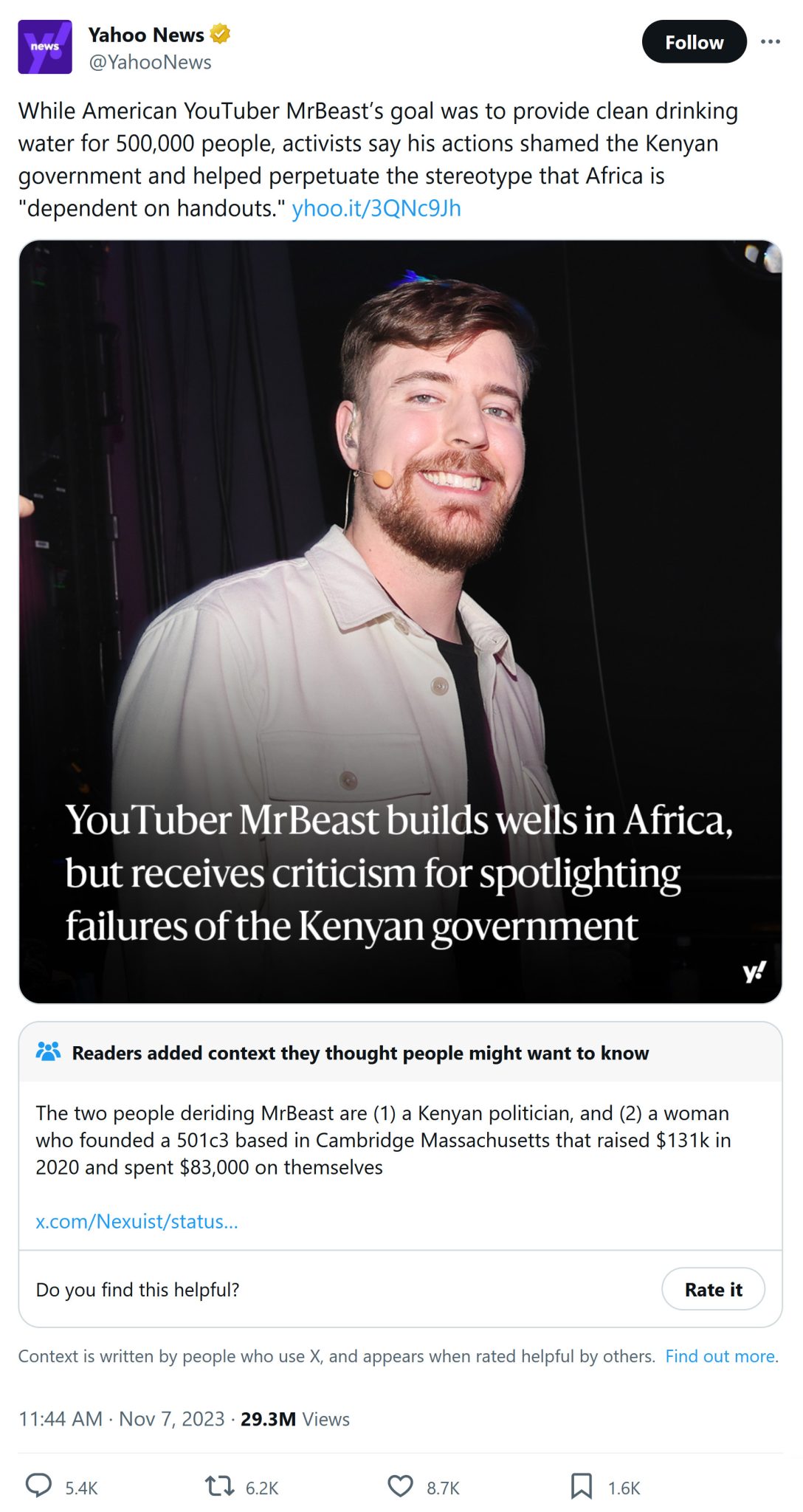 Instapundit Blog Archive YOUTUBE STAR MR BEAST BUILT WELLS IN   Yahoo News Mr Beast Kenyan Water 11 09 2023 1088x2048 